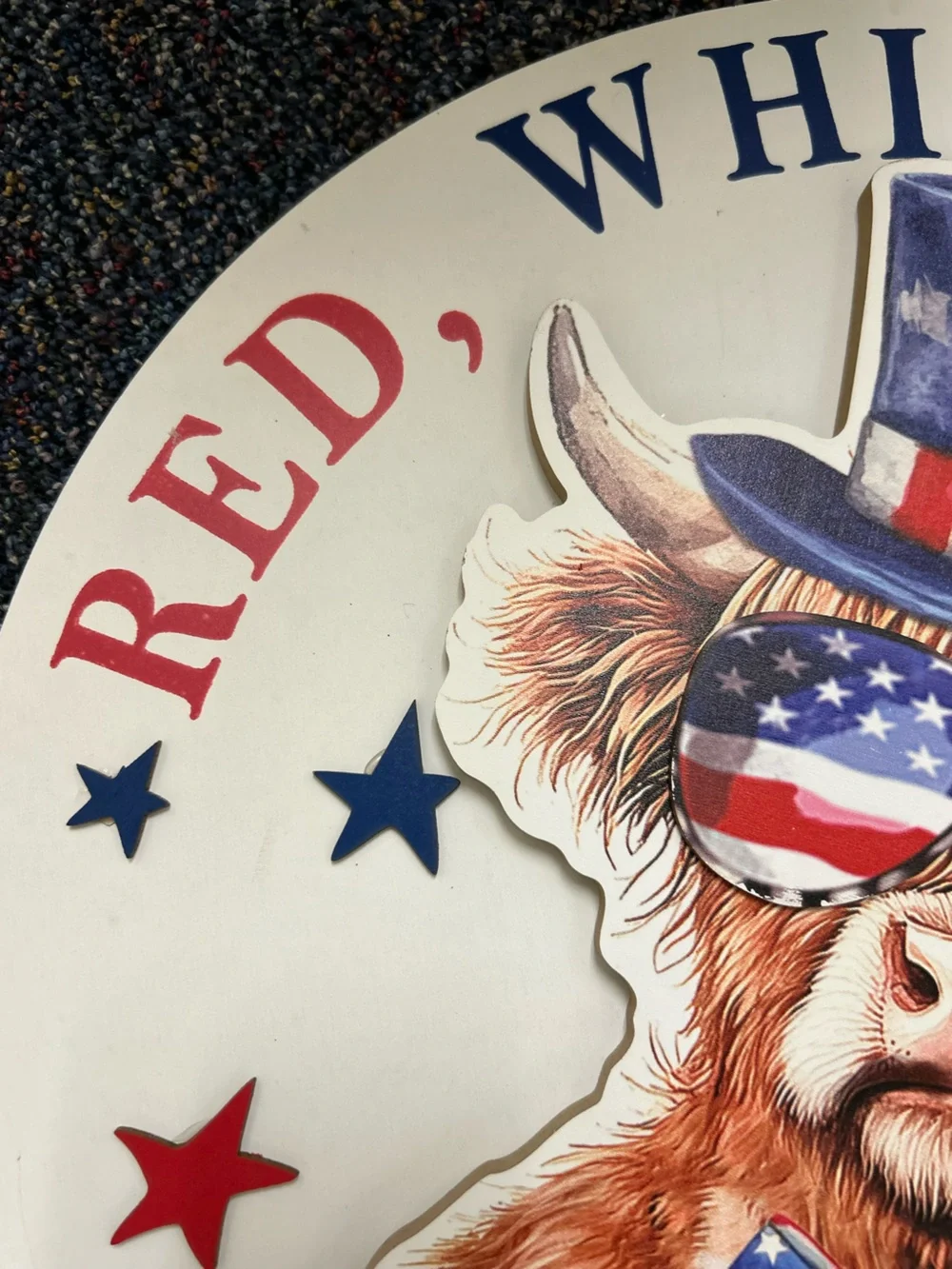 Hobby Lobby Patriotic Red White and Blue Cow Wall Sign - Read